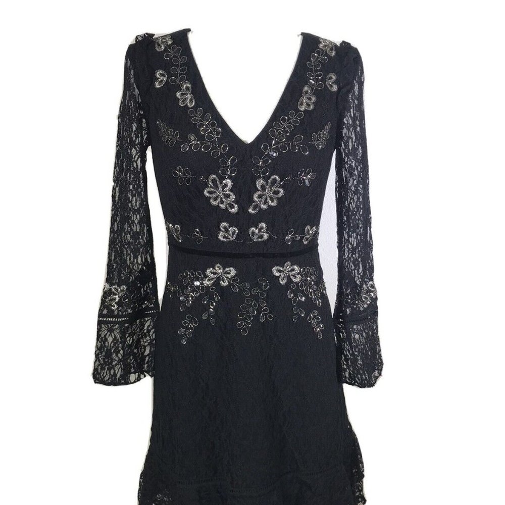 French Connection Bella Sparkle Flounce Dress, Black, NWT
